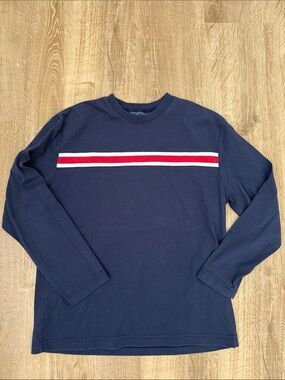 L.L. Bean Navy Long-Sleeve Crewneck with Red & White Stripe